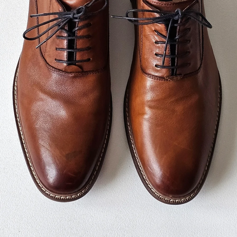 Aston Grey Leu Men’s Oxford Dress Shoes Cognac Brown Leather Lace Up Size 13